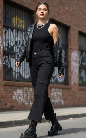 Annie Wear Raw Hem Black Cargo Wide Leg Cropped Jeans Edgy Utility Streetwear M thumbnail 1