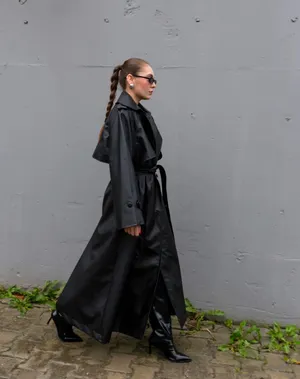 Women’s black trench coat thumbnail 4