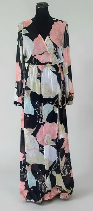 Lulus black, pink, and light blue floral maxi dress thumbnail 1