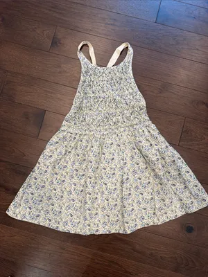 Free People Floral Smocked Open Back Mini Dress Blue Cream Small - C11-498 thumbnail 2