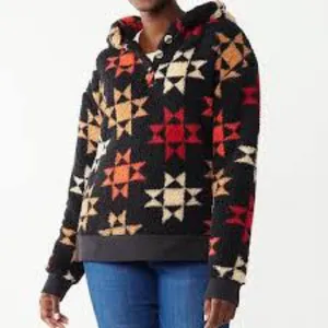 Sonoma‎ Black Star Pattern Fleece Hoodie Size Large NWOT thumbnail 5