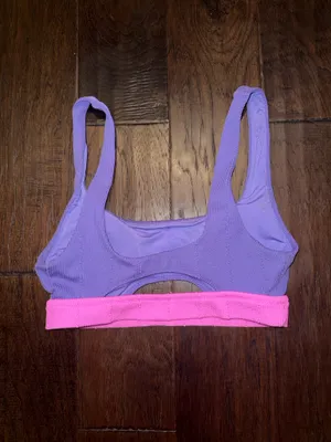 Aerie Ribbed Scoop Bralette Swim Top in Lavender with Pink Band Medium thumbnail 3