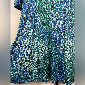 Maggy London Blue Green Animal Print 3/4 Sleeve Empire‎ Waist Fit & Flare Dress thumbnail 3