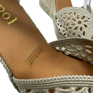Maypol NEW Crochet Espadrille Wedge Sandals Peep Toe Ankle Wrap Cream Size 41 thumbnail 11