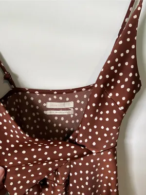 Urban Outfitters Polka Dot Brown Silk Midi Dress Size XS Wedding Guest thumbnail 2