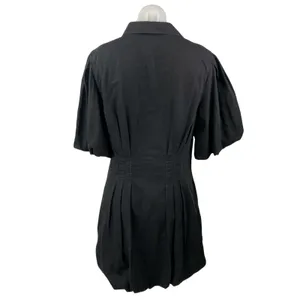 NEW Gap Womens Black Pleated Short Puff Sleeve Button Down Mini Shirt Dress Sz M thumbnail 2