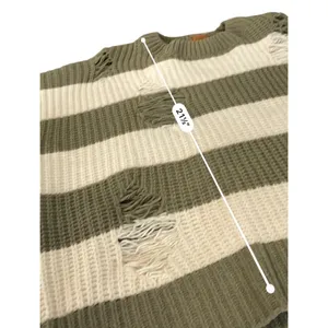 POL Distressed Olive & Cream Striped Knit Sweater - Size Small pullover thumbnail 7