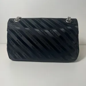 Balenciaga BB Satin Jacquard Black Logo Scarf Chain Shoulder Crossbody Bag Purse thumbnail 9