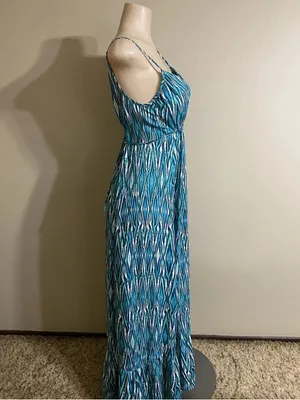 CV by Cynthia Vincent Blue Patterned Spaghetti-Strap Maxi Dress thumbnail 3