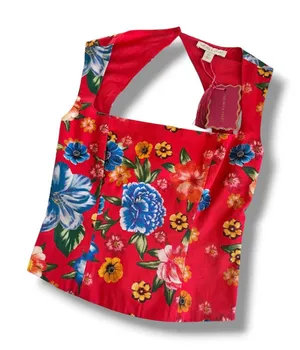 Chelsea & Violet Red Square Neckline Floral Print Sleeveless Blouse Women’s XS thumbnail 1