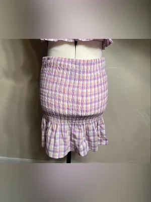 Timing Women’s Smocked Lilac Plaid/Gingham Babydoll Skirt & Top Matching Set|LRG thumbnail 6