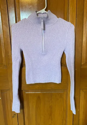 Aerie Half-Zip Pullover Lilac Sweater  thumbnail 1