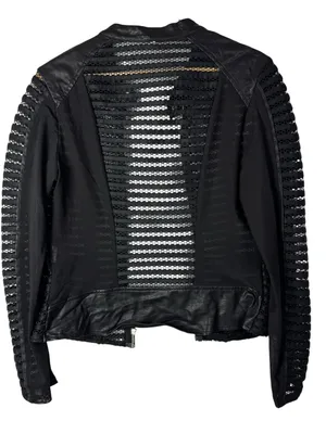 Kate & Mallory Black Mesh & Faux Leather Mixed Media Shell Bomber Jacket S‎ thumbnail 2