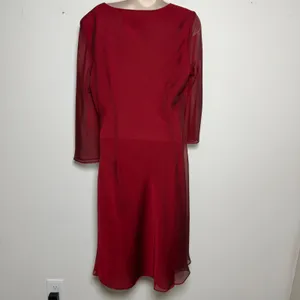 Donna Ricco Women Babydoll Dress Red Sheer Ruched Midi Burgundy Draped Flare thumbnail 3