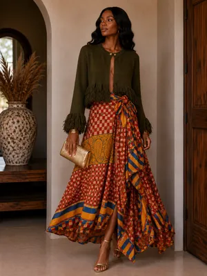 Indian Silk Reversible Wrap Skirt Yellow thumbnail 2