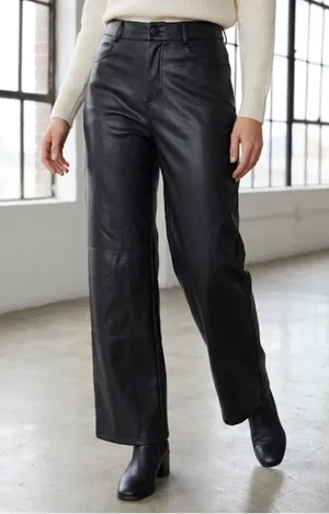 SHEIN Black Faux Leather Straight Leg Pants Size XS thumbnail 1