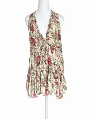 Free People Tiered Layered Floral‎ Bird Print Blouse Top Tunic Small Boho thumbnail 3
