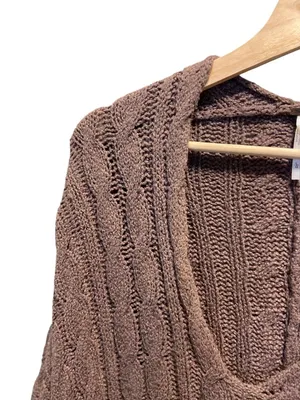Free People Easy Cable Oversized Sweater Mocha Size L Boho Hippie Cottagecore thumbnail 10