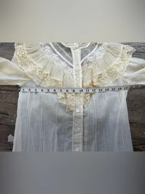 70s Gunne Sax Gauze Edwardian Lace Ruffle Blouse Victorian‎ size 11 - small thumbnail 5