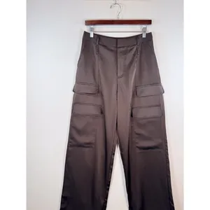 The Noli Shop Womens Pants Brown Milan Satin Cargo Relaxed Full Length Trouser 8 thumbnail 7