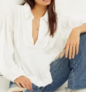 Free People Cozy Dreams Top Textured Cotton Loose Pullover in Soft White Size XS thumbnail 2