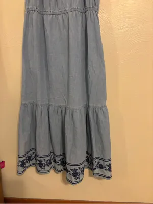 St. John’s Bay XL Chambray Maxi Dress Embroidered Floral Cotton Tiered thumbnail 6