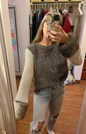 ZARA Knitted Sweater Top With Faux Fur Cuffs thumbnail 1