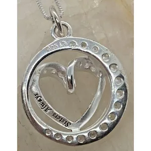 Open Heart Sisters Always CZ Pendant Sterling 925 Silver 18'' Necklace 4g Dainty thumbnail 6