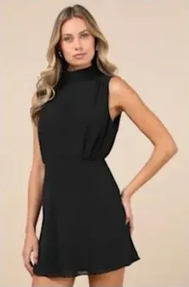 Lulus Black Dress (Chiffon Sleeveless Mock Neck Mini Dress small) thumbnail 1