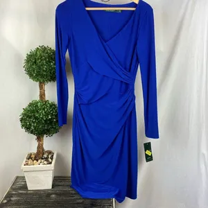 Ralph Lauren Blue Long Sleeve Faux Wrap Bodice Midi Dress NEW 6 thumbnail 2