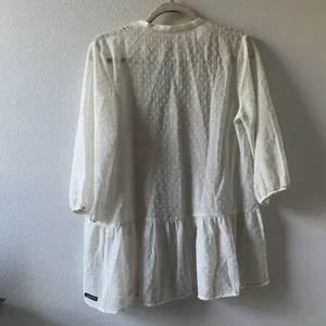 Matilda Jane Womens Size Medium Ivory Sheer Swiss Dot Blouse Top thumbnail 3