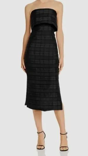 C/ MEO Collective Black Strapless Side Slit Plaid Refresh Cocktail Dress Size M thumbnail 1