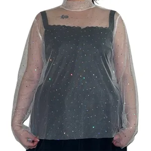 White mesh Sparkly top. Silver Size L thumbnail 1