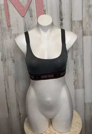 Honeybum Gray Sports Bra Adjustable Straps Logo Band Size M NWT thumbnail 1