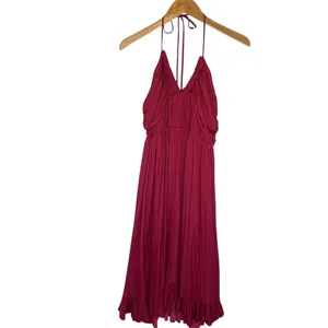 ANTHROPOLOGIE Women’s Crimson Red Crinkle Halter Midi Dress medium thumbnail 6