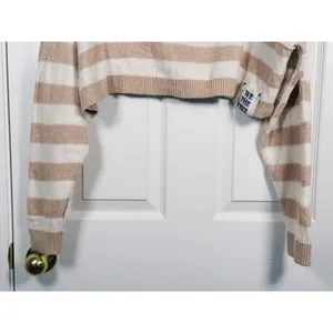 We The Free Into The Blue Striped Sweater Crop Small Tan Cream Granola Cozy Fall thumbnail 7