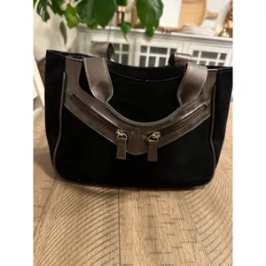 Vintage Y2K Black Suede Mini Tote‎ - Metallic Pewter Trim & Moto Zipper thumbnail 3