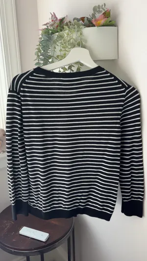 LOFT white & black striped cardigan in size M thumbnail 3