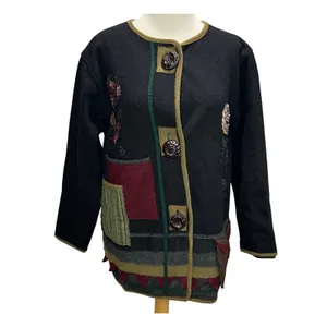 Parsley & Sage Sweater Jacket Womens S Black Multi Wool Patchwork Artful Cottage thumbnail 2