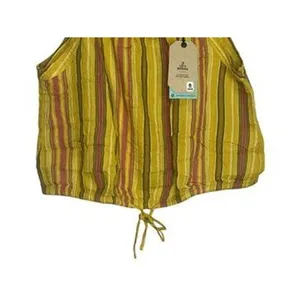 NWT prAna Smocked Sleeveless Tie Little Palm Stripe Cami Crop Top Medium Yellow thumbnail 4