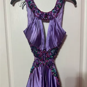 Sherri Hill Lavender Purple Plunging Evening Gown with Beaded Waist thumbnail 2