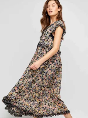 Free people Bohemian Floral Milania Maxi Dress Dark Combo Maxi Top Duster Small thumbnail 13