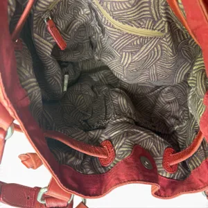 The Sak Red Pebbled Leather Bucket Bag Braided Drawstring Crossbody Handbag Hobo thumbnail 13