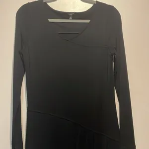 Talbots- Black Wool Blend Long Sleeve Side Ruched Faux Wrap Midi Dress- Size XS thumbnail 4