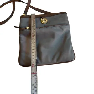Michael Kors Jet Set Brown Nylon Leather Trim Crossbody Travel Bag 8.5x8 in GUC thumbnail 6
