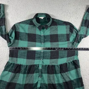 American Eagle Button Up Shirt Women XL Green Buffalo Plaid Peplum L/S Boho Chic thumbnail 7