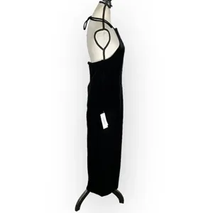 Bardot Alisa Midi Velour Dress Women's 12 Black Halter Knee Length Sleeveless thumbnail 6