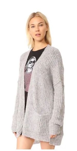 Free People Women's Gray Weekend Getaway Alpaca Cardigan Oversized Knit Small thumbnail 1