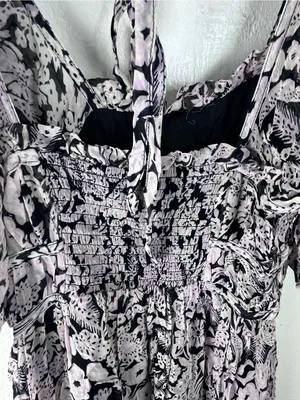 ANTHROPOLOGIE Black Squareneck Sheer Puff Sleeves Smocked Back Tie Midi Dress XS thumbnail 11