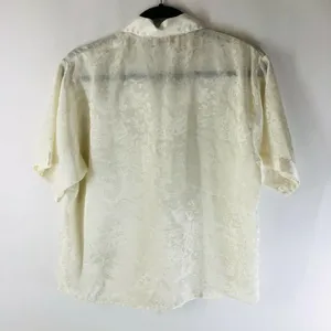Victorias Secret Pajama Top Vintage Gold Label Satin Floral Button Front Ivory S thumbnail 2